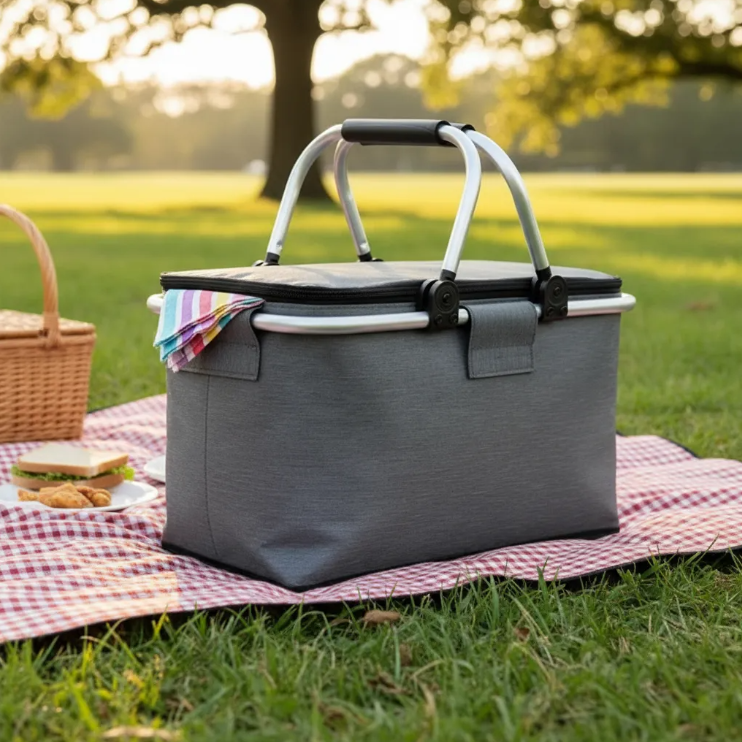 Cesta Cooler Refrigerador Térmico Camping Plegable Gris