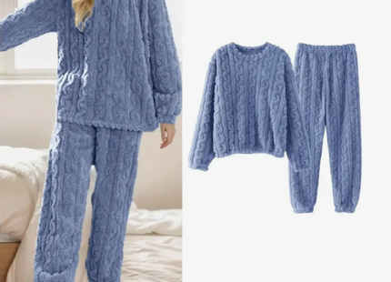 Conjunto Pijama Plush Lana Trenzado Invierno Mujer