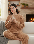 Conjunto Pijama Plush Lana Trenzado Invierno Mujer