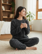 Conjunto Pijama Plush Lana Trenzado Invierno Mujer