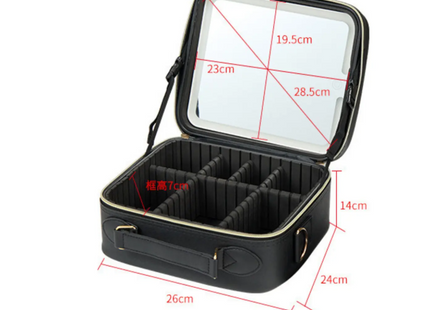 Maleta De Maquillaje Portátil Con Luz Led Espejo Organizador