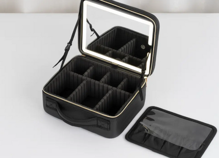 Maleta De Maquillaje Portátil Con Luz Led Espejo Organizador