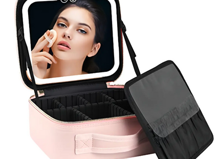 Maleta De Maquillaje Portátil Con Luz Led Espejo Organizador