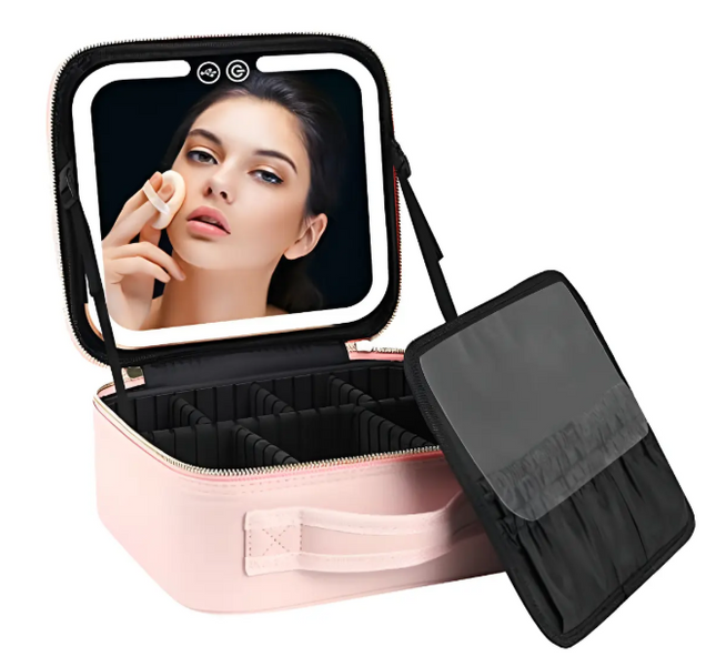 Maleta De Maquillaje Portátil Con Luz Led Espejo Organizador