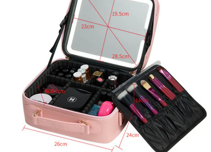 Maleta De Maquillaje Portátil Con Luz Led Espejo Organizador