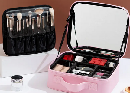 Maleta De Maquillaje Portátil Con Luz Led Espejo Organizador