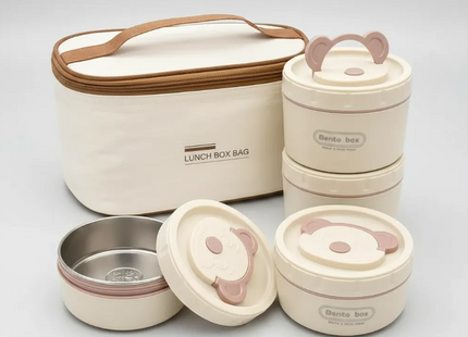 Set Lonchera Térmica + 4 Recipientes Acero Inoxidable Niños