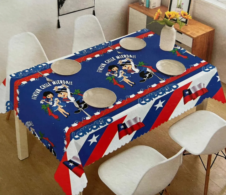 Mantel Dieciochero Fiestas Patrias Cueca Viva Chile 220x150 cm