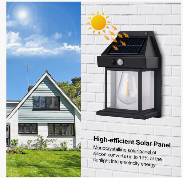 Lámpara De Pared Solar Para Exteriores Led Colonial Estructura Negro