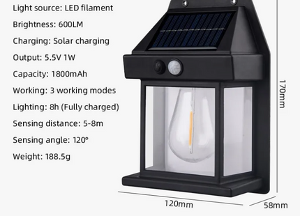 Lámpara De Pared Solar Para Exteriores Led Colonial Estructura Negro