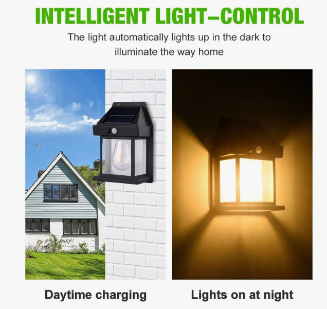 Lámpara De Pared Solar Para Exteriores Led Colonial Estructura Negro