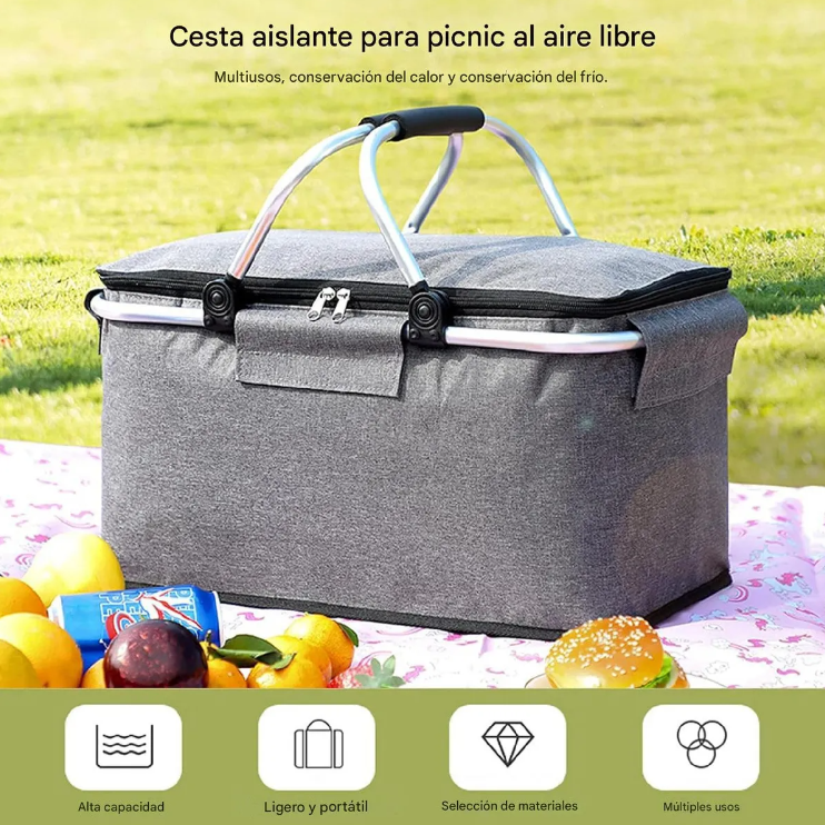Cesta Cooler Refrigerador Térmico Camping Plegable Gris