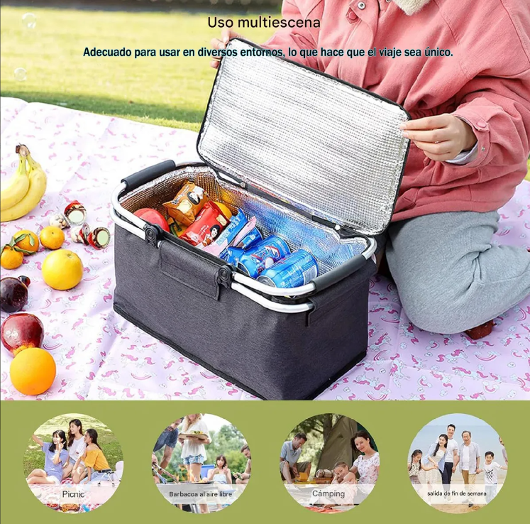 Cesta Cooler Refrigerador Térmico Camping Plegable Gris