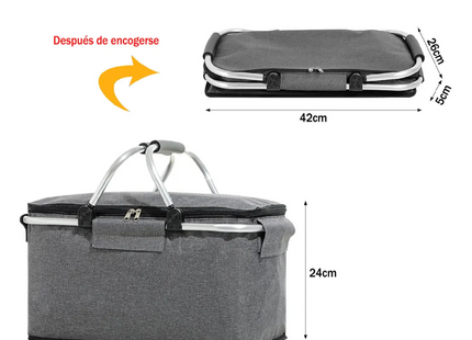 Cesta Cooler Refrigerador Térmico Camping Plegable Gris