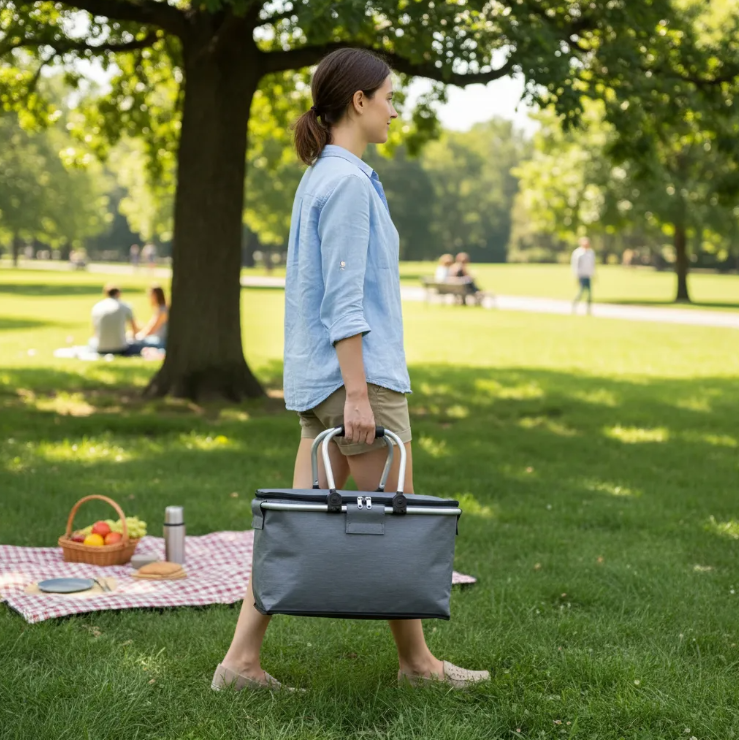 Cesta Cooler Refrigerador Térmico Camping Plegable Gris