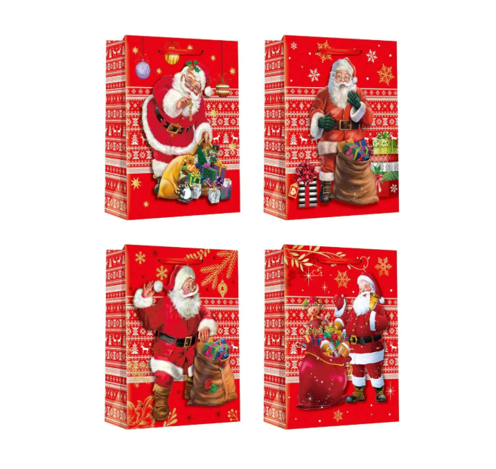 Pack 12 Unidades de Bolsas De Regalo Navidad 32cm Surtidas