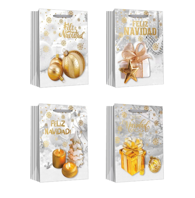 Pack 12 Unidades de Bolsas De Regalo Navidad 32cm Surtidas