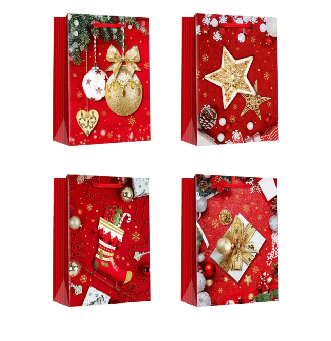 Pack 12 Unidades de Bolsas De Regalo Navidad 32cm Surtidas