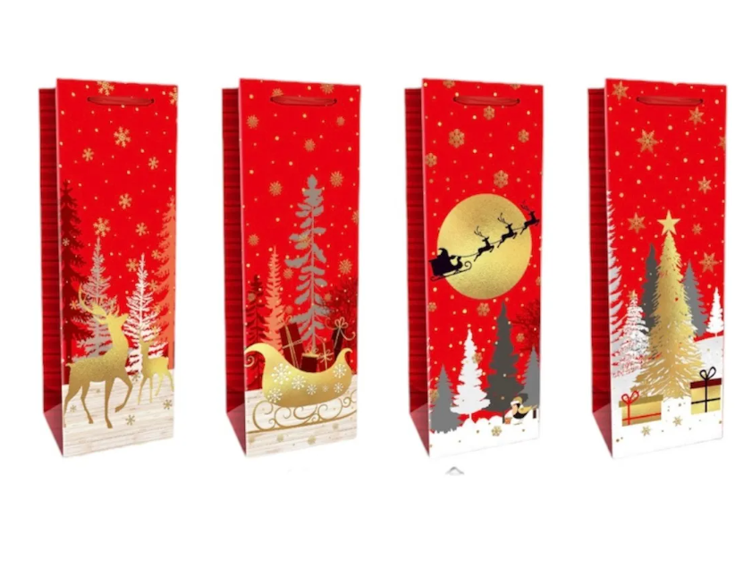 Pack 12 Bolsas De Regalo Navidad Surtidas Para Botella