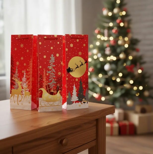 Pack 12 Bolsas De Regalo Navidad Surtidas Para Botella