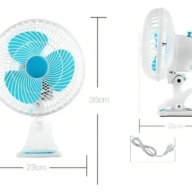Ventilador Clip Sobremesa Escritorio Ventiladores Silencioso 22 Cm Blanco Azul Plástico 3