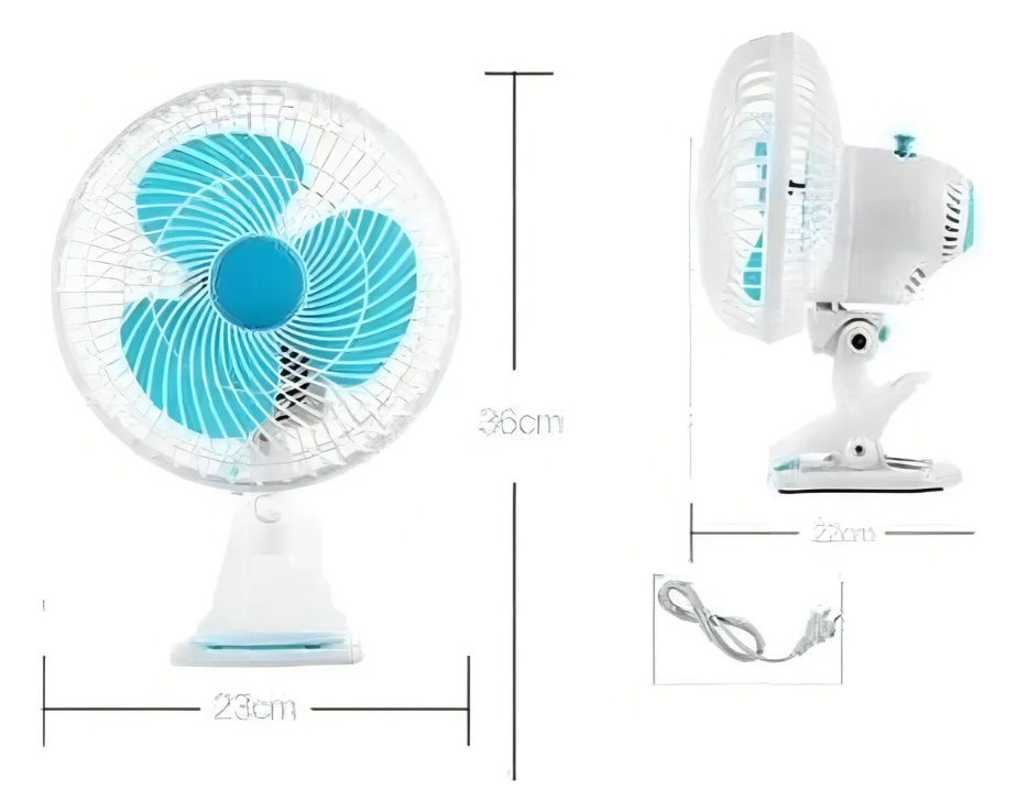 Ventilador Clip Sobremesa Escritorio Ventiladores Silencioso 22 Cm Blanco Azul Plástico 3