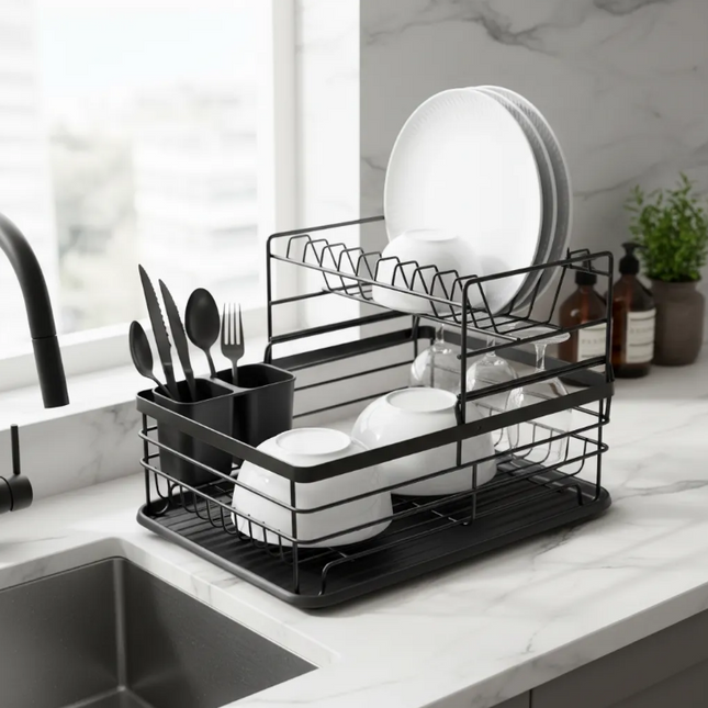 Secador Escurridor De Platos Acero Inoxidable Seca Losa Negro