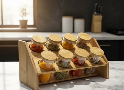 Set De 8 Especieros De Madera Y Vidrio Con Base