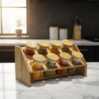 Set De 8 Especieros De Madera Y Vidrio Con Base
