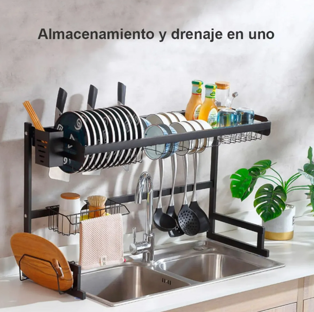 Escurridor De Loza 85cm Hierro Negro 2 Niveles Lavaplatos