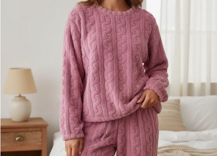 Conjunto Pijama Plush Lana Trenzado Invierno Mujer