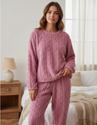 Conjunto Pijama Plush Lana Trenzado Invierno Mujer