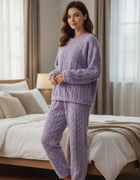 Conjunto Pijama Plush Lana Trenzado Invierno Mujer