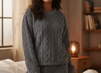 Conjunto Pijama Plush Lana Trenzado Invierno Mujer