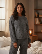 Conjunto Pijama Plush Lana Trenzado Invierno Mujer
