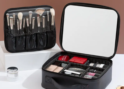 Maleta De Maquillaje Portátil Con Luz Led Espejo Organizador