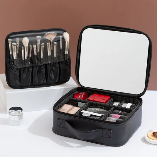 Maleta De Maquillaje Portátil Con Luz Led Espejo Organizador