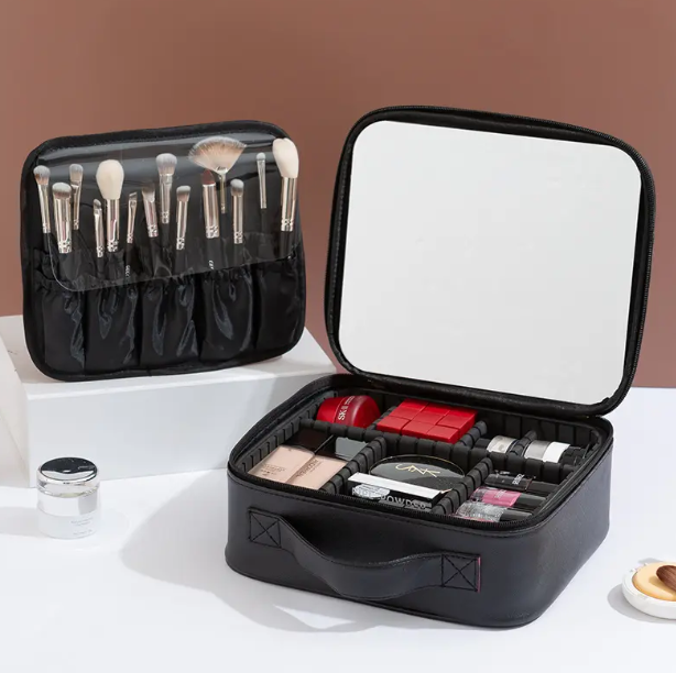 Maleta De Maquillaje Portátil Con Luz Led Espejo Organizador