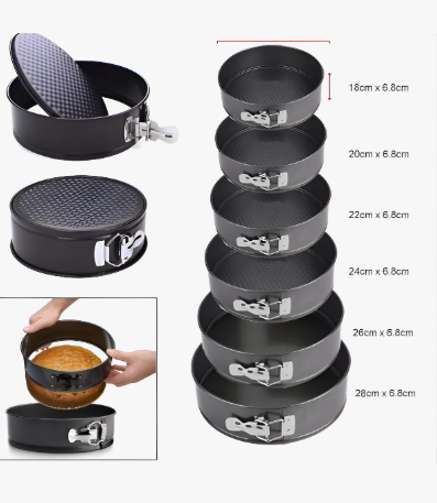 Set Moldes Torta Desmontable 6 Piezas N°18/20/22/24/26/28 Cm Color Negro