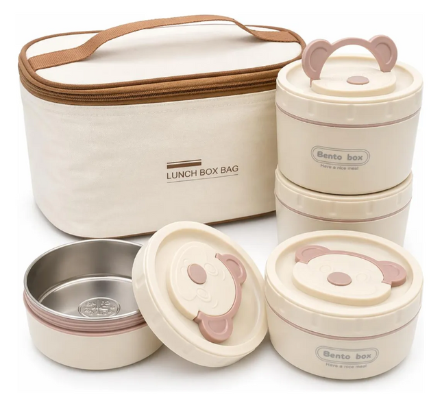 Set Lonchera Térmica + 4 Recipientes Acero Inoxidable Niños