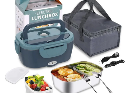 Lonchera Termica Eléctrica Portátil, 3 En 1 Fiambrera Eléctrica 1.5l, Calentador De Alimentos Con Cuchara Y Bolsa De Aislamiento