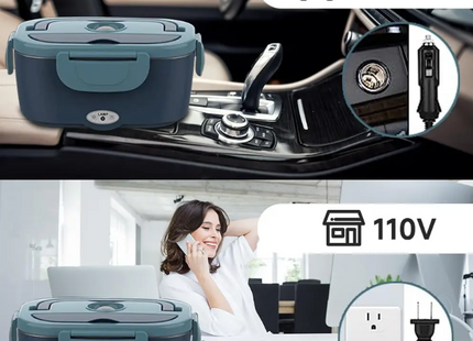 Lonchera Termica Eléctrica Portátil, 3 En 1 Fiambrera Eléctrica 1.5l, Calentador De Alimentos Con Cuchara Y Bolsa De Aislamiento