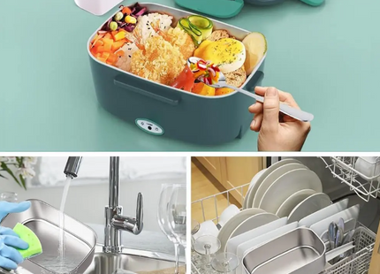 Lonchera Termica Eléctrica Portátil, 3 En 1 Fiambrera Eléctrica 1.5l, Calentador De Alimentos Con Cuchara Y Bolsa De Aislamiento