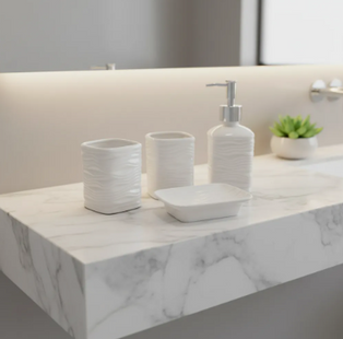 Juego De Accesorios De Baño 5 Piezas De Cerámica Y Madera
