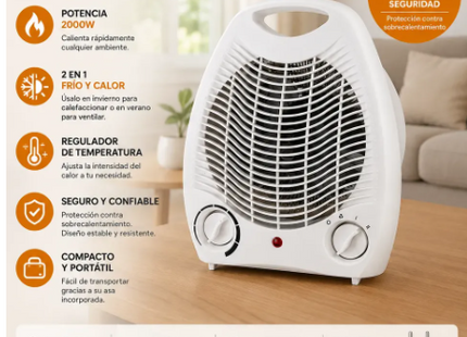 Calefactor Eléctrico Portátil 2000w Frío Calor Con Regulador