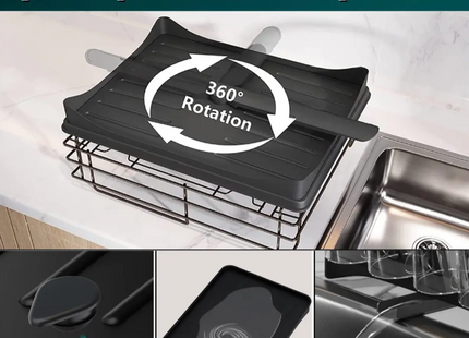 Secaplatos de mesa 2 niveles acero inoxidable negro con cubiertero y secavasos