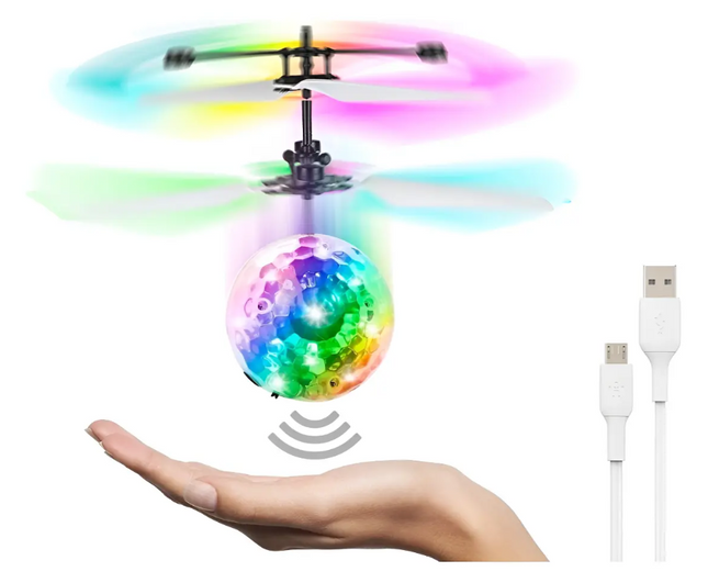 Bola Voladora Helicoptero Dron Esfera Luz Rgb Juguete Usb Color Transparente