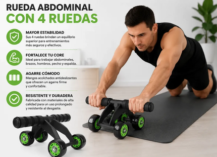 Rueda Ejercicios Abdominales 4 Ruedas + Mini Alfombra Gym
