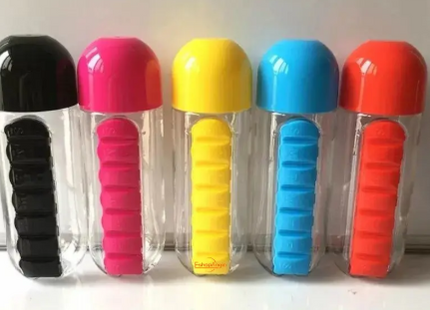 Botella De Agua 600ml + Pastillero Organizador De Pastillas