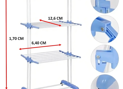 Tendedero 3 niveles de pie colgador ropa con rueda vertical portatil